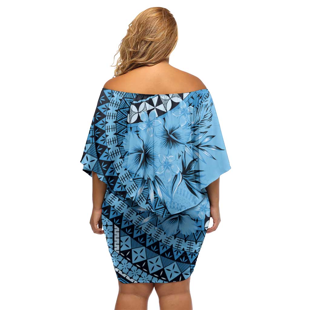 Bula Fiji Off Shoulder Short Dress Turquoise Kaivity Masi Tapa