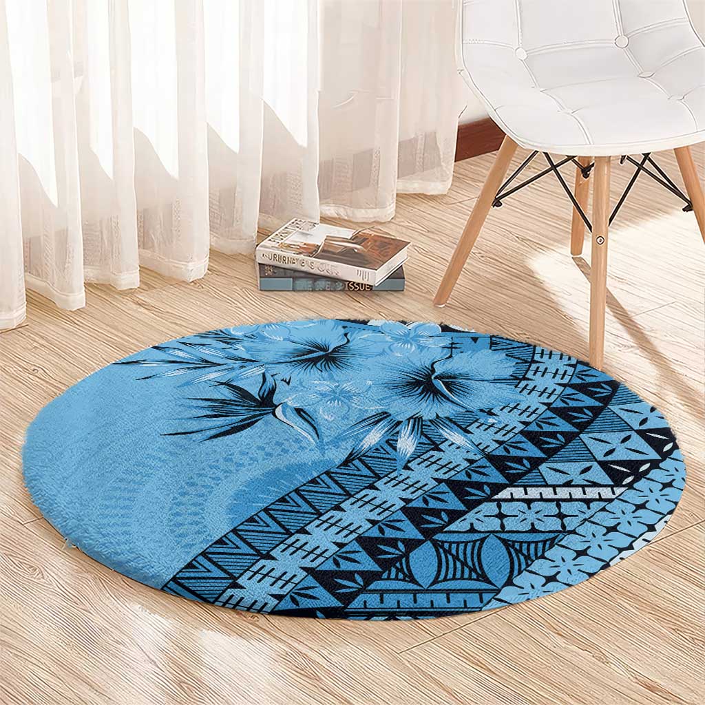 Bula Fiji Round Carpet Turquoise Kaivity Masi Tapa