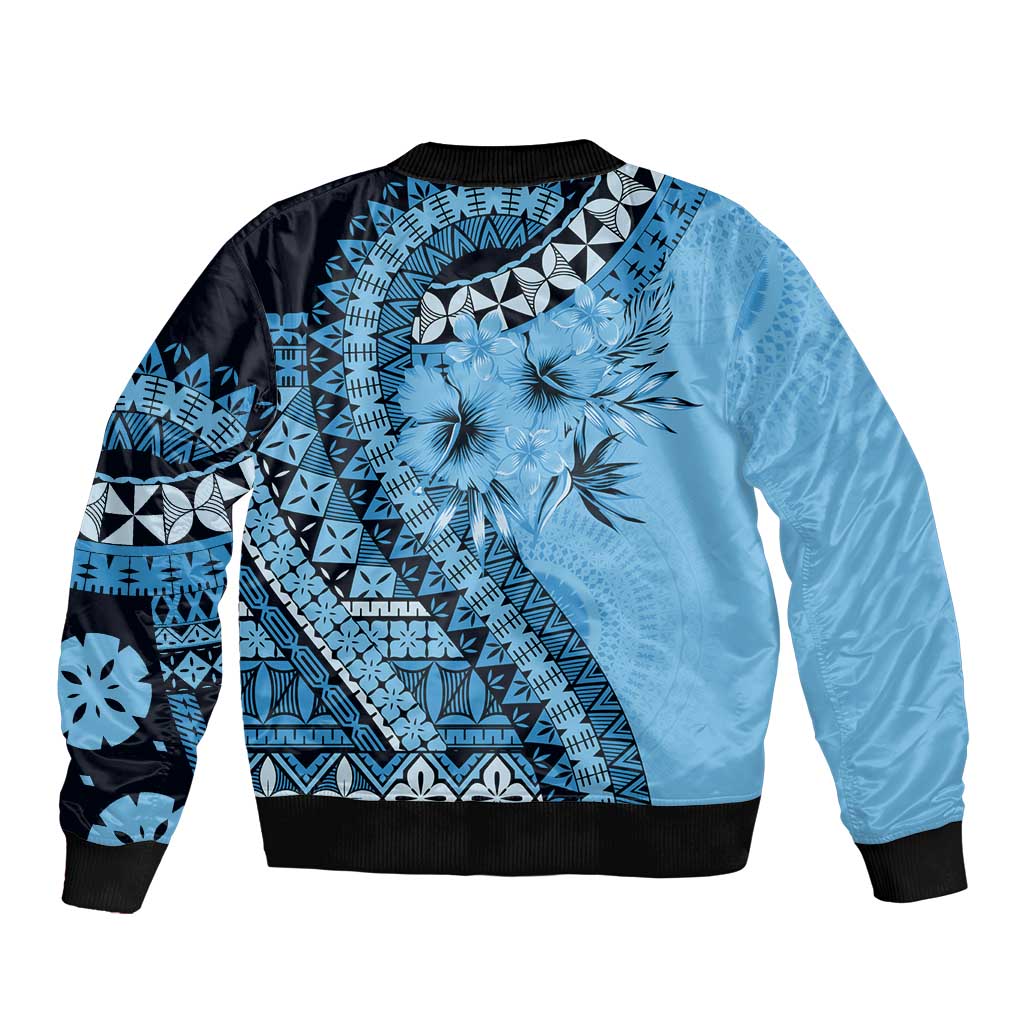 Bula Fiji Sleeve Zip Bomber Jacket Turquoise Kaivity Masi Tapa