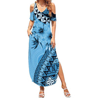 Bula Fiji Summer Maxi Dress Turquoise Kaivity Masi Tapa