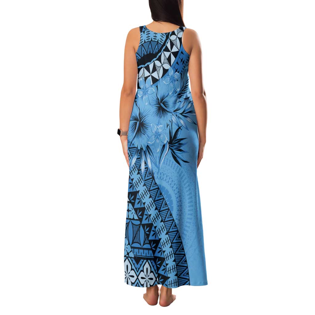 Bula Fiji Tank Maxi Dress Turquoise Kaivity Masi Tapa