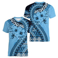 Bula Fiji Women V-Neck T-Shirt Turquoise Kaivity Masi Tapa