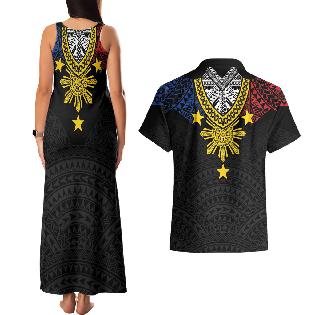 Philippines Heritage Baybayin Mix Polynesian Couples Matching Tank Maxi Dress and Hawaiian Shirt