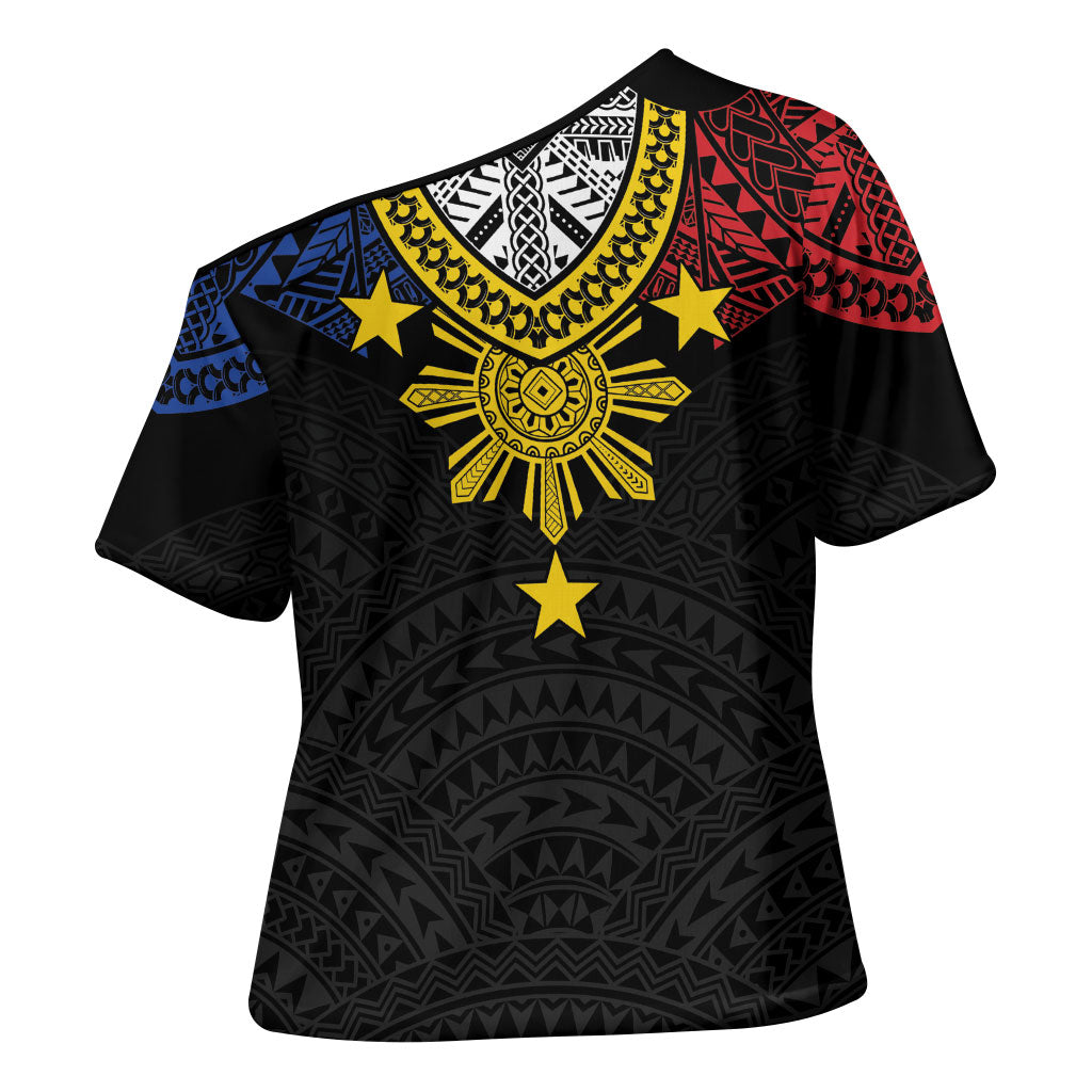 Philippines Heritage Baybayin Mix Polynesian Cross Shoulder Shirt