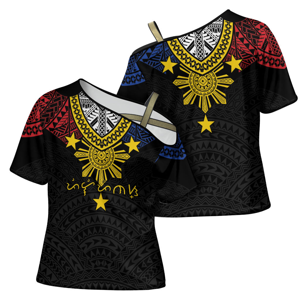 Philippines Heritage Baybayin Mix Polynesian Cross Shoulder Shirt