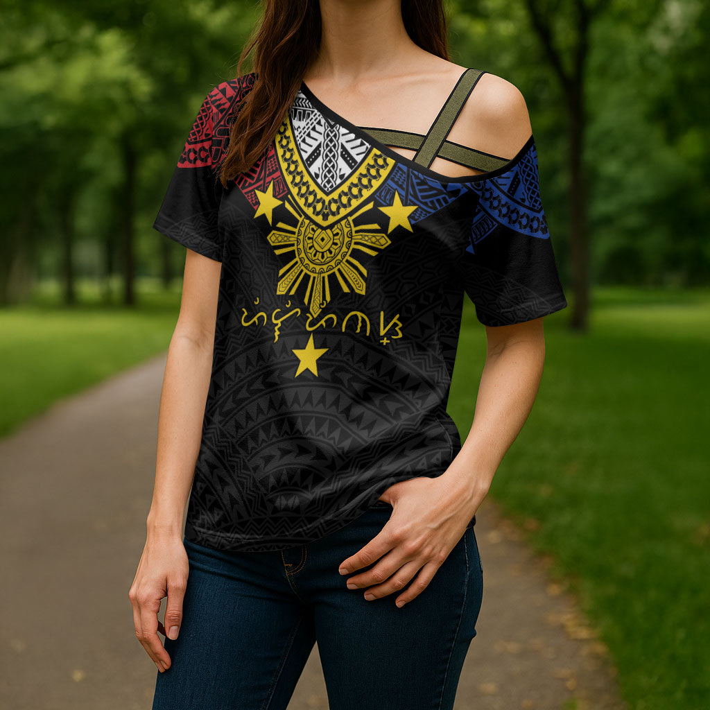 Philippines Heritage Baybayin Mix Polynesian Cross Shoulder Shirt
