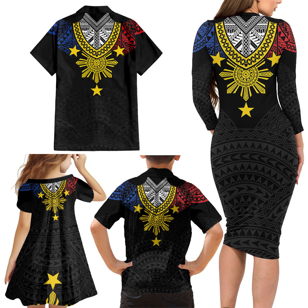 Philippines Heritage Baybayin Mix Polynesian Family Matching Long Sleeve Bodycon Dress and Hawaiian Shirt LT7 - Polynesian Pride