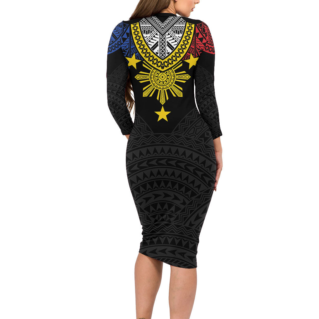 Philippines Heritage Baybayin Mix Polynesian Family Matching Long Sleeve Bodycon Dress and Hawaiian Shirt LT7 - Polynesian Pride