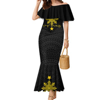 Philippines Heritage Baybayin Mix Polynesian Family Matching Mermaid Dress and Hawaiian Shirt LT7 Mom's Dress Black - Polynesian Pride