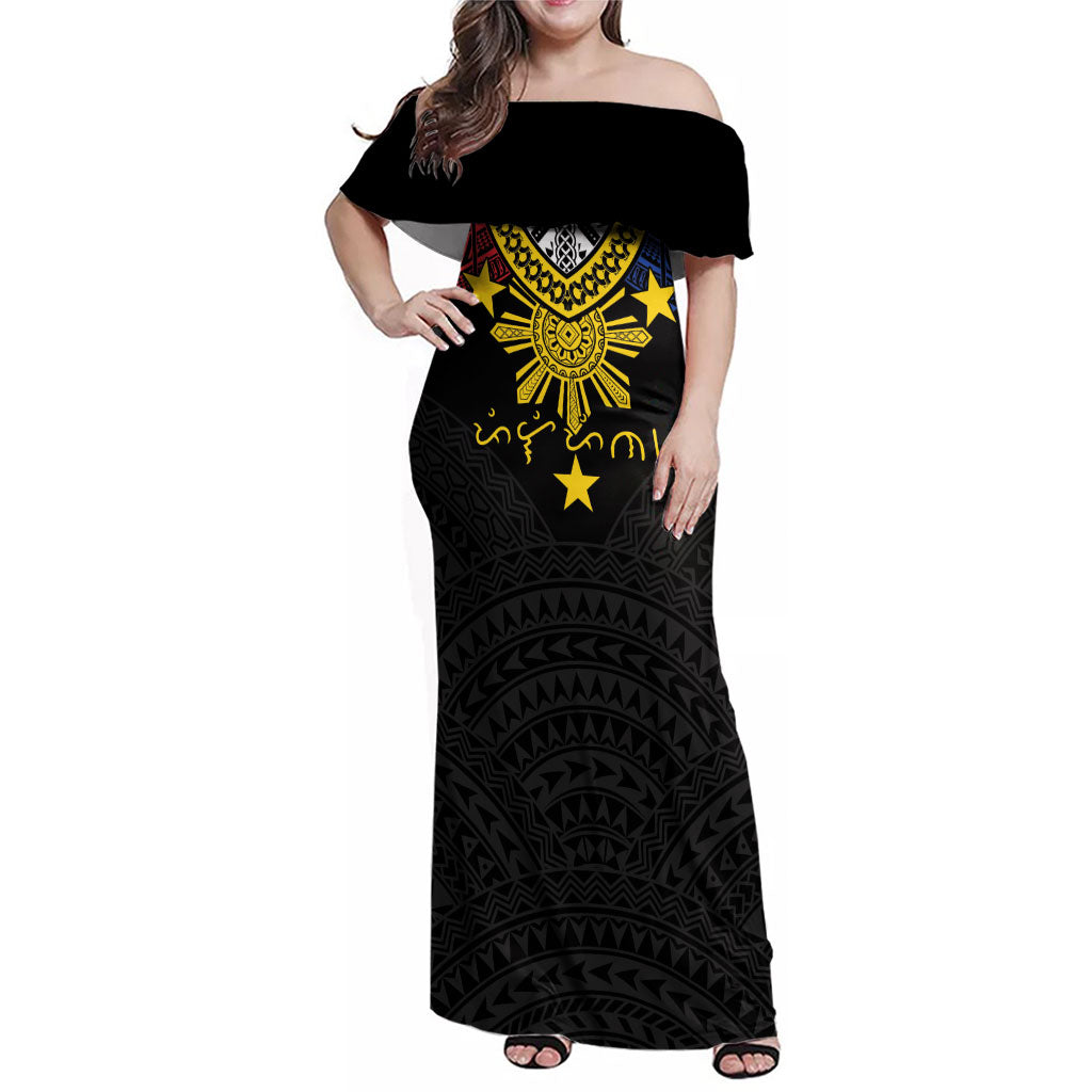 Philippines Heritage Baybayin Mix Polynesian Family Matching Off Shoulder Maxi Dress and Hawaiian Shirt