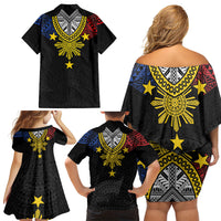 Philippines Heritage Baybayin Mix Polynesian Family Matching Off Shoulder Short Dress and Hawaiian Shirt