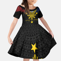 Philippines Heritage Baybayin Mix Polynesian Family Matching Puletasi and Hawaiian Shirt LT7 Daughter's Dress Black - Polynesian Pride