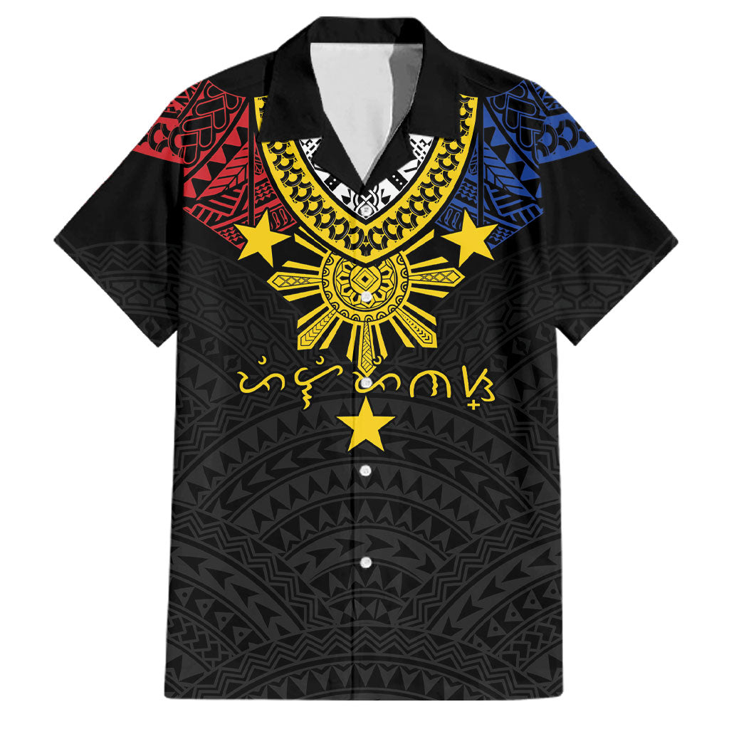 Philippines Heritage Baybayin Mix Polynesian Family Matching Puletasi and Hawaiian Shirt LT7 Dad's Shirt - Short Sleeve Black - Polynesian Pride