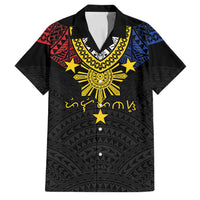 Philippines Heritage Baybayin Mix Polynesian Family Matching Puletasi and Hawaiian Shirt LT7 Dad's Shirt - Short Sleeve Black - Polynesian Pride