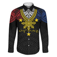 Philippines Heritage Baybayin Mix Polynesian Family Matching Puletasi and Hawaiian Shirt LT7 Dad's Shirt - Long Sleeve Black - Polynesian Pride