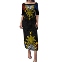 Philippines Heritage Baybayin Mix Polynesian Family Matching Puletasi and Hawaiian Shirt LT7 Mom's Dress Black - Polynesian Pride