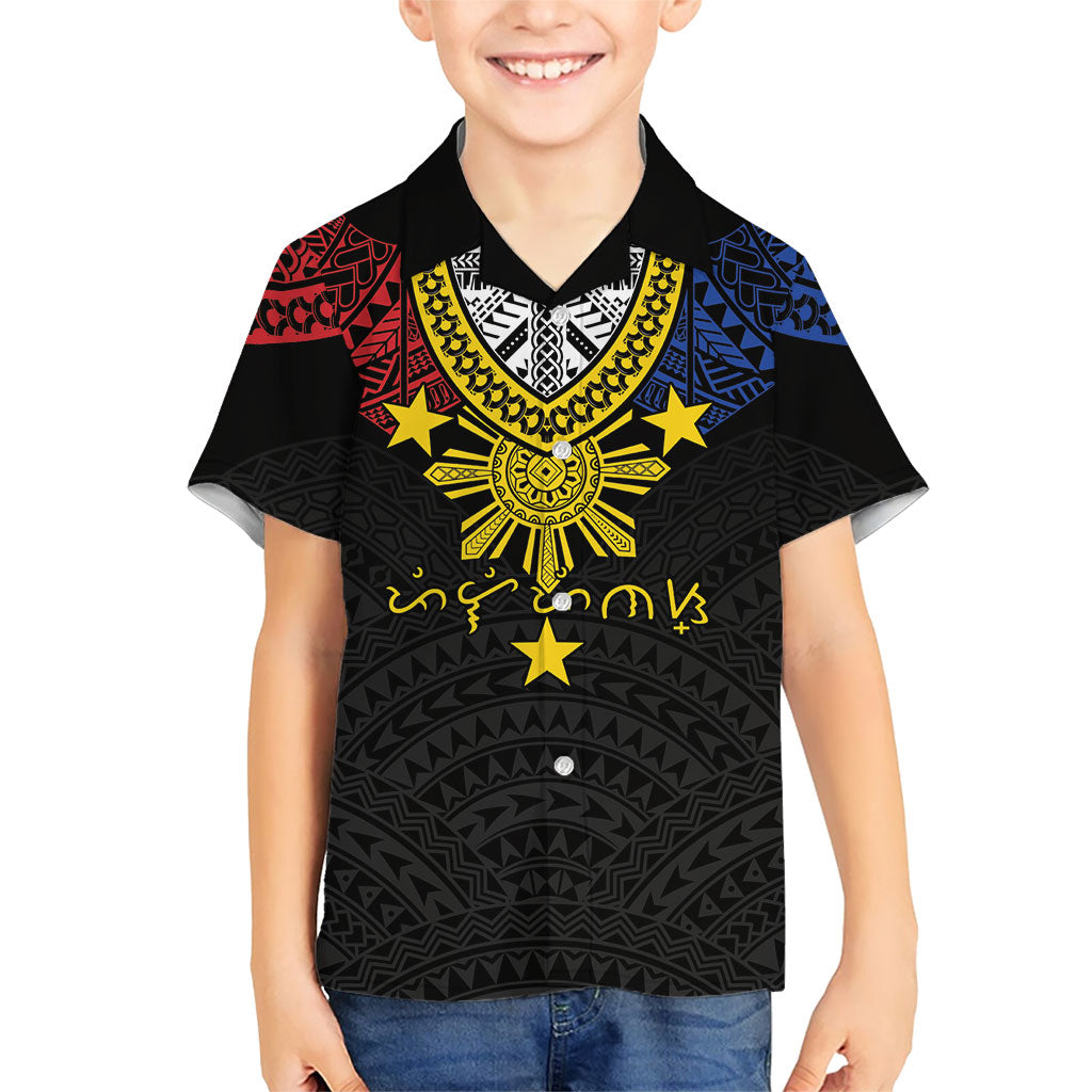 Philippines Heritage Baybayin Mix Polynesian Family Matching Puletasi and Hawaiian Shirt LT7 Son's Shirt Black - Polynesian Pride