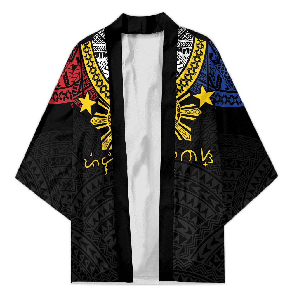 Philippines Heritage Baybayin Mix Polynesian Kimono LT7 Unisex Black - Polynesian Pride