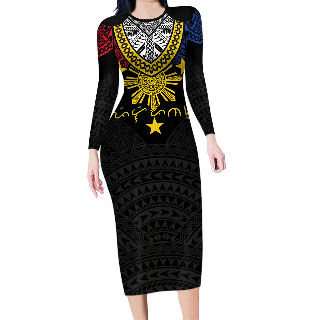 Philippines Heritage Baybayin Mix Polynesian Long Sleeve Bodycon Dress