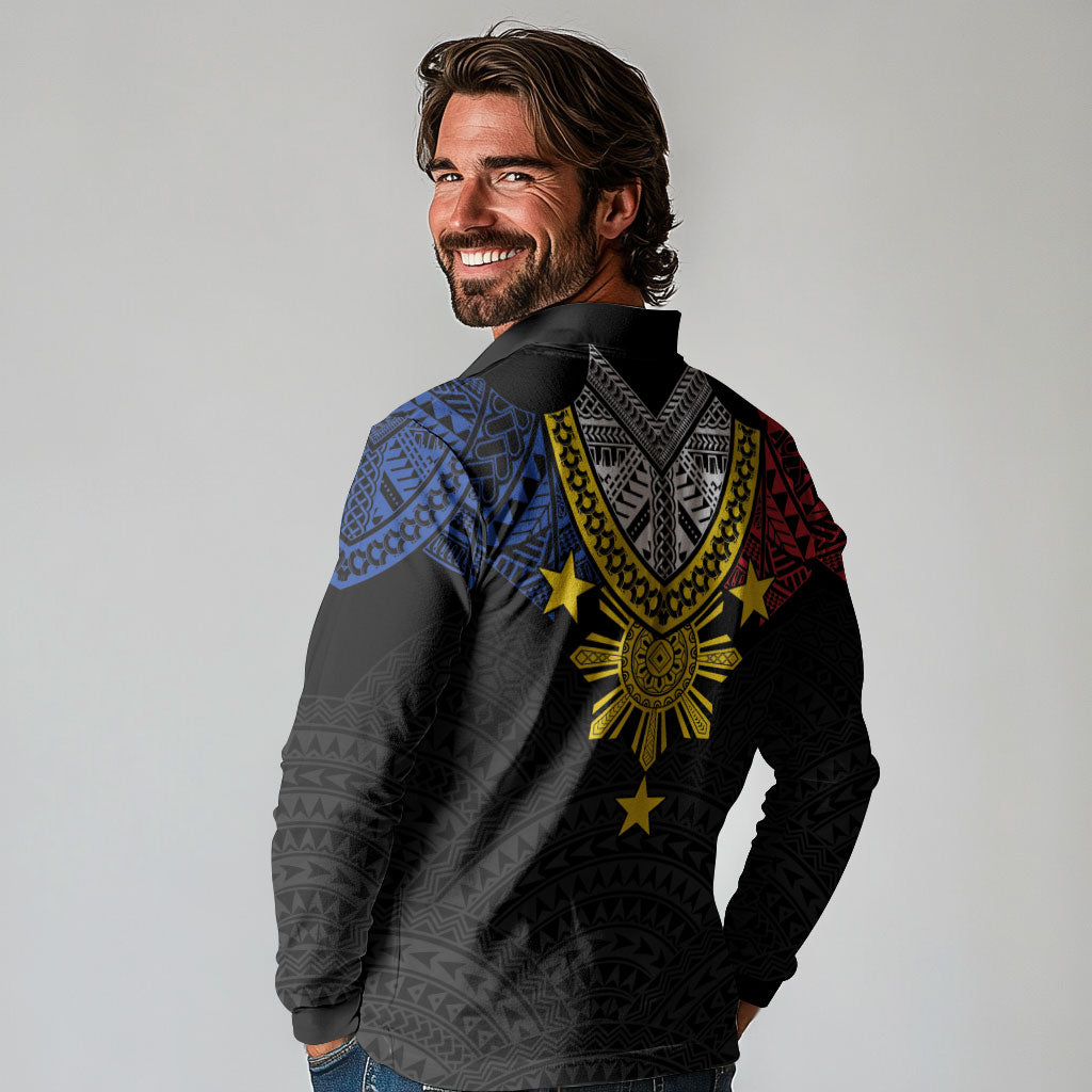 Philippines Heritage Baybayin Mix Polynesian Long Sleeve Polo Shirt