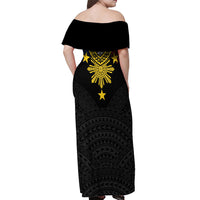 Philippines Heritage Baybayin Mix Polynesian Off Shoulder Maxi Dress