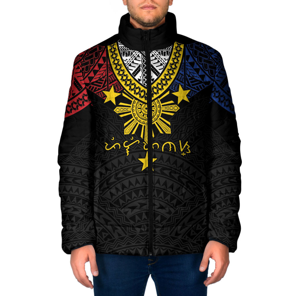 Philippines Heritage Baybayin Mix Polynesian Padded Jacket LT7 Men Black - Polynesian Pride