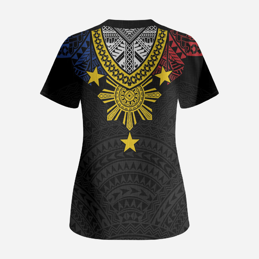 Philippines Heritage Baybayin Mix Polynesian Scrub Top LT7 - Polynesian Pride
