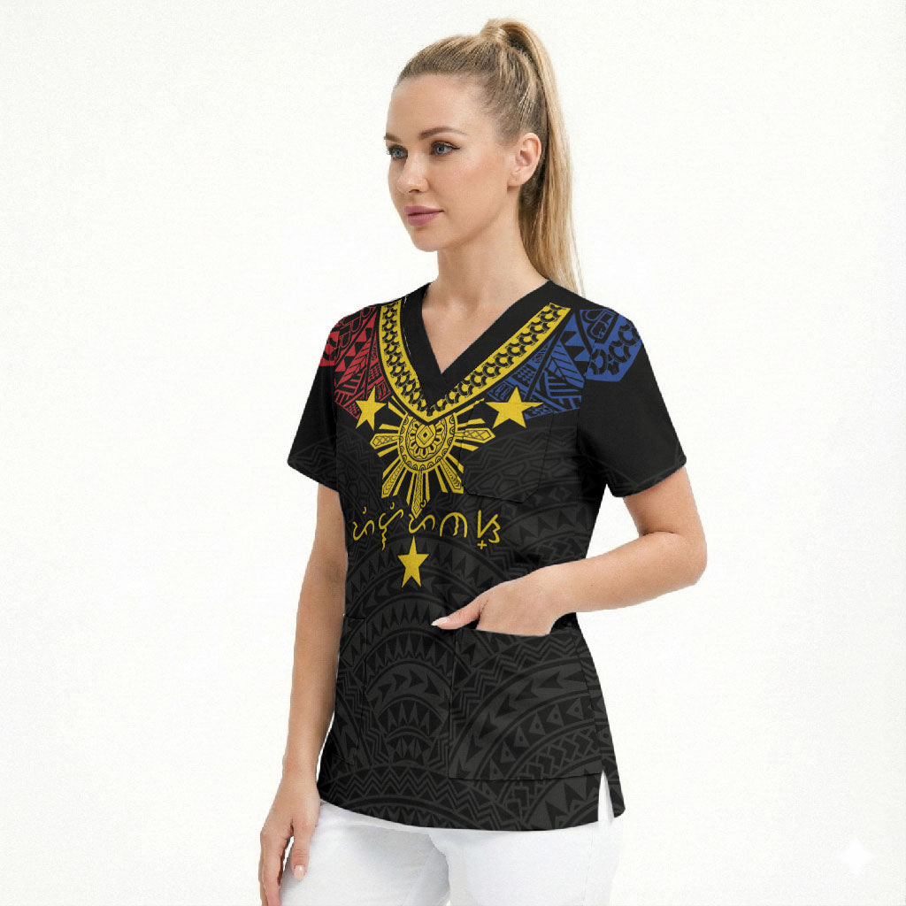 Philippines Heritage Baybayin Mix Polynesian Scrub Top LT7 - Polynesian Pride