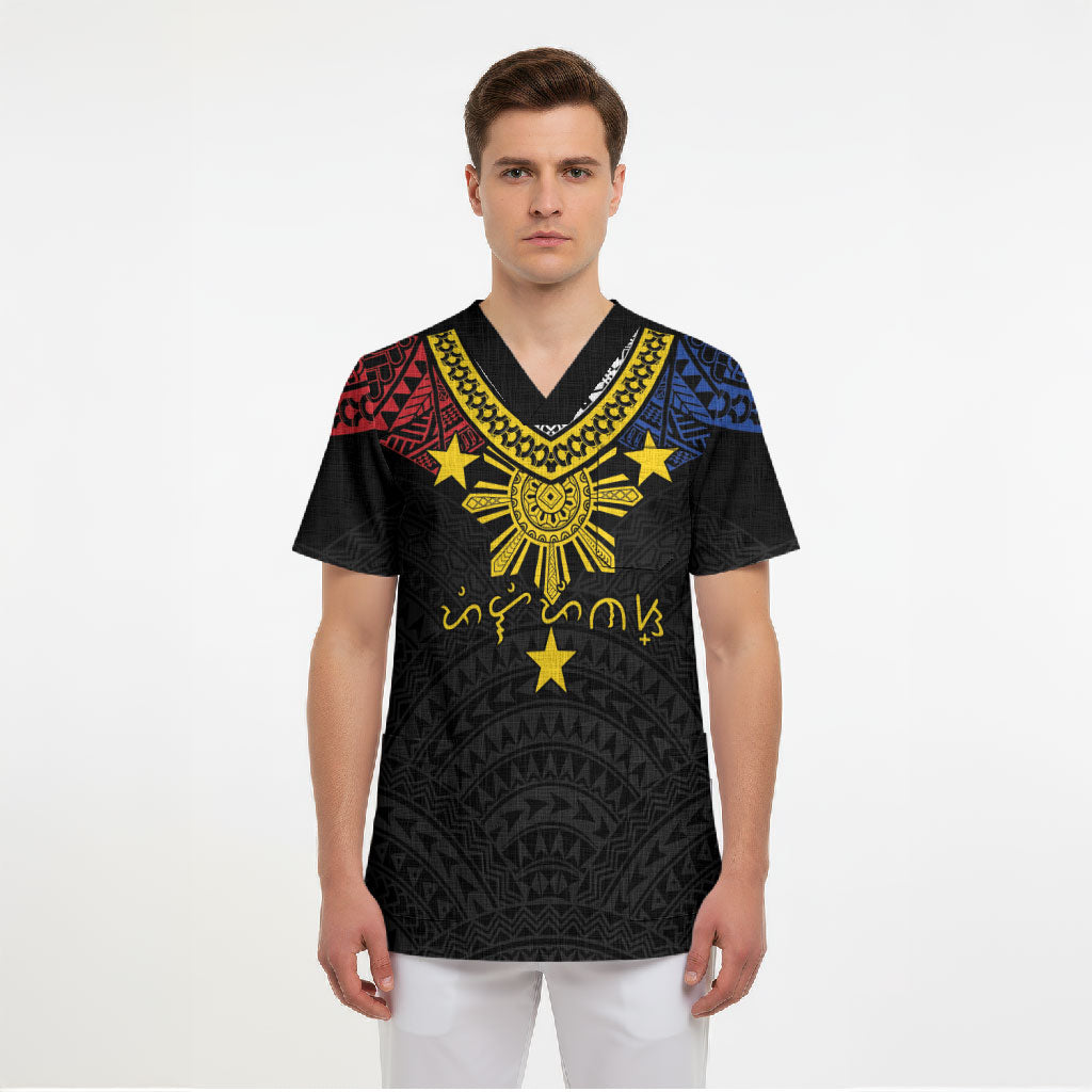 Philippines Heritage Baybayin Mix Polynesian Scrub Top LT7 - Polynesian Pride