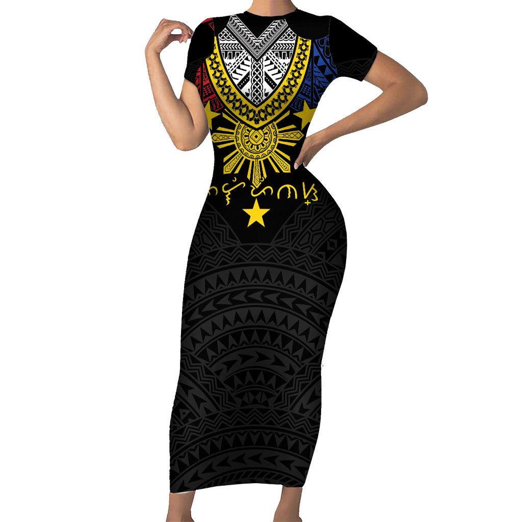 Philippines Heritage Baybayin Mix Polynesian Short Sleeve Bodycon Dress