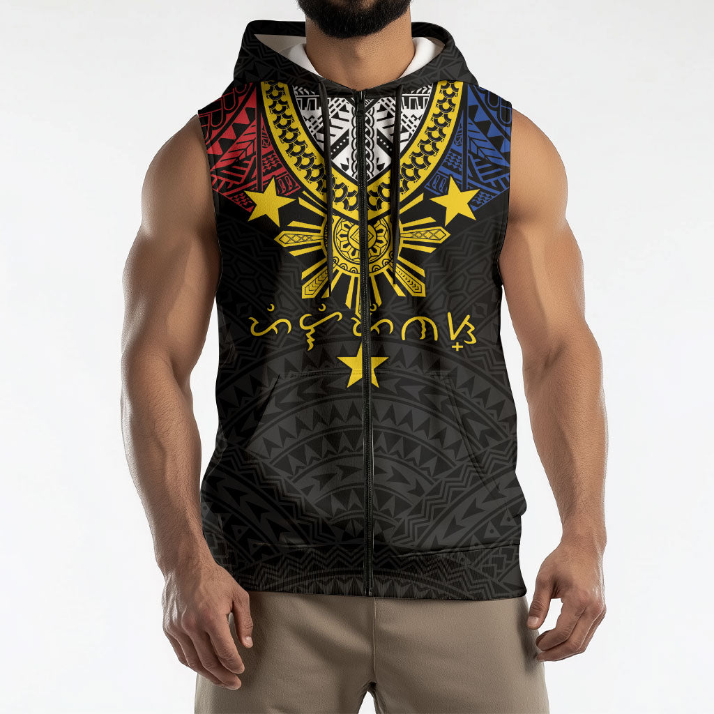 Philippines Heritage Baybayin Mix Polynesian Sleeveless Zip Hoodie