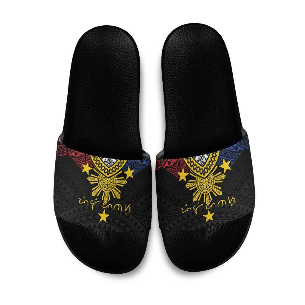 Philippines Heritage Baybayin Mix Polynesian Slide Sandals LT7 Black - Polynesian Pride