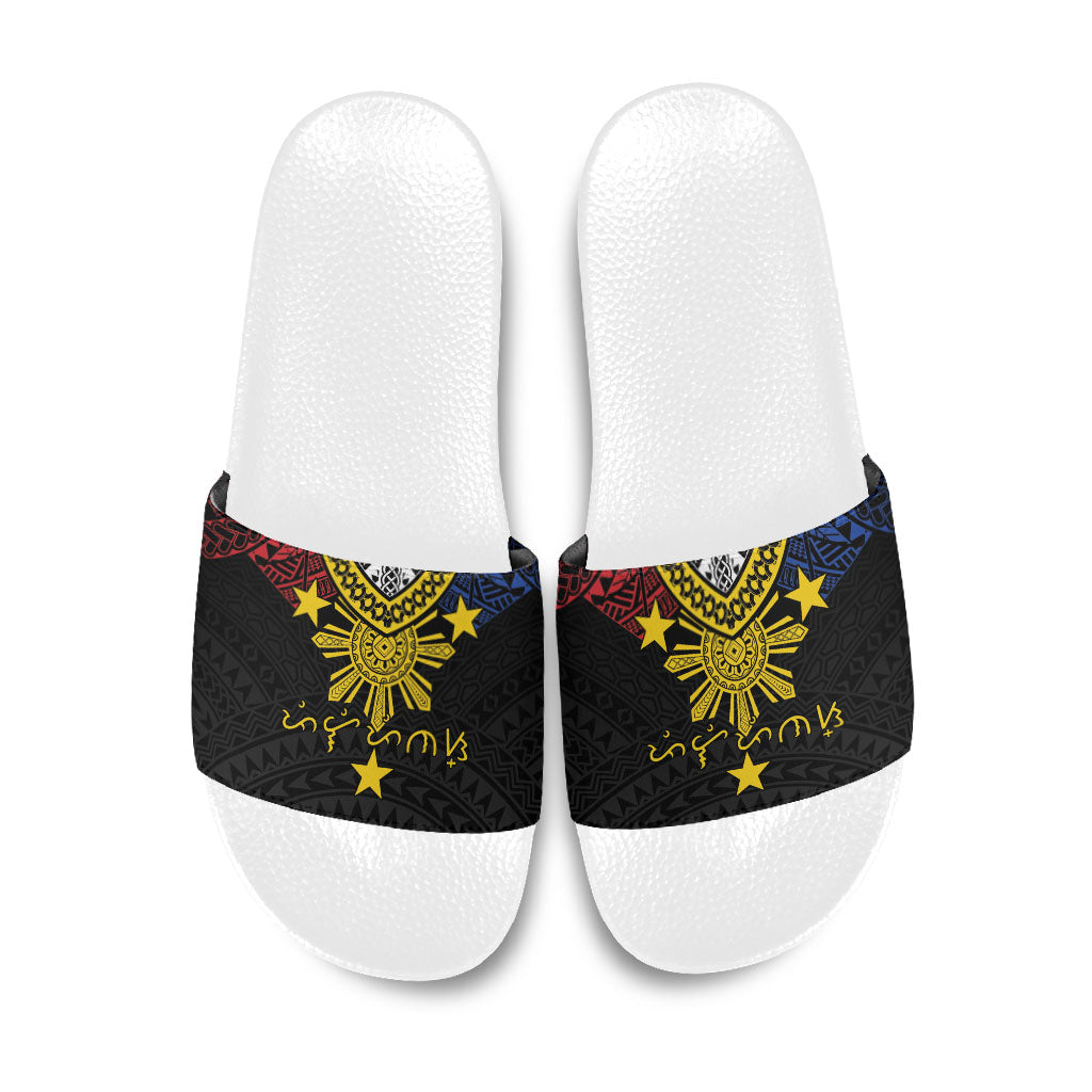 Philippines Heritage Baybayin Mix Polynesian Slide Sandals LT7 Black - Polynesian Pride