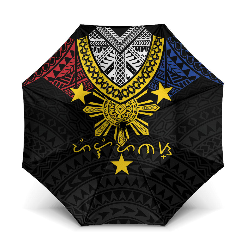 Philippines Heritage Baybayin Mix Polynesian Umbrella LT7 One Size Folded 11.42 inch Opened Diameter 37.4 inch Black - Polynesian Pride