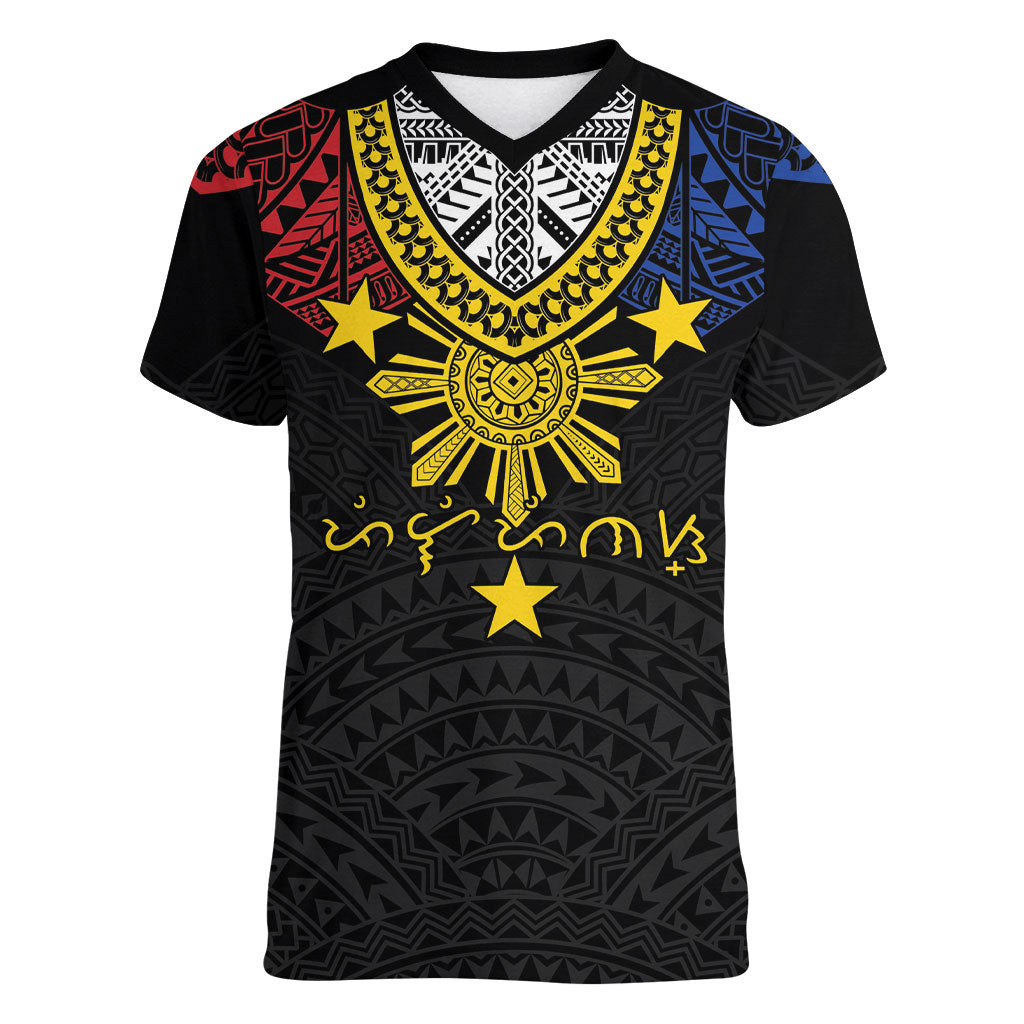 Philippines Heritage Baybayin Mix Polynesian Women V-Neck T-Shirt
