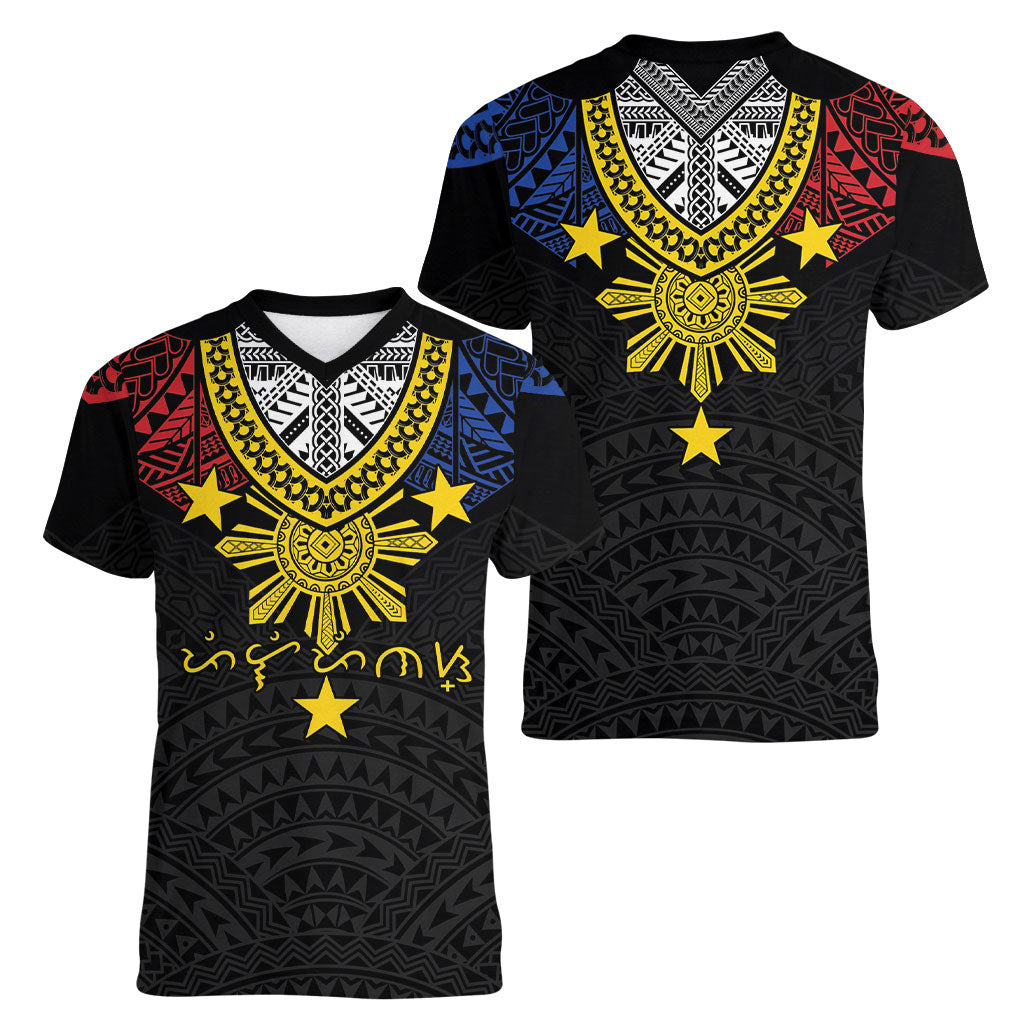 Philippines Heritage Baybayin Mix Polynesian Women V-Neck T-Shirt