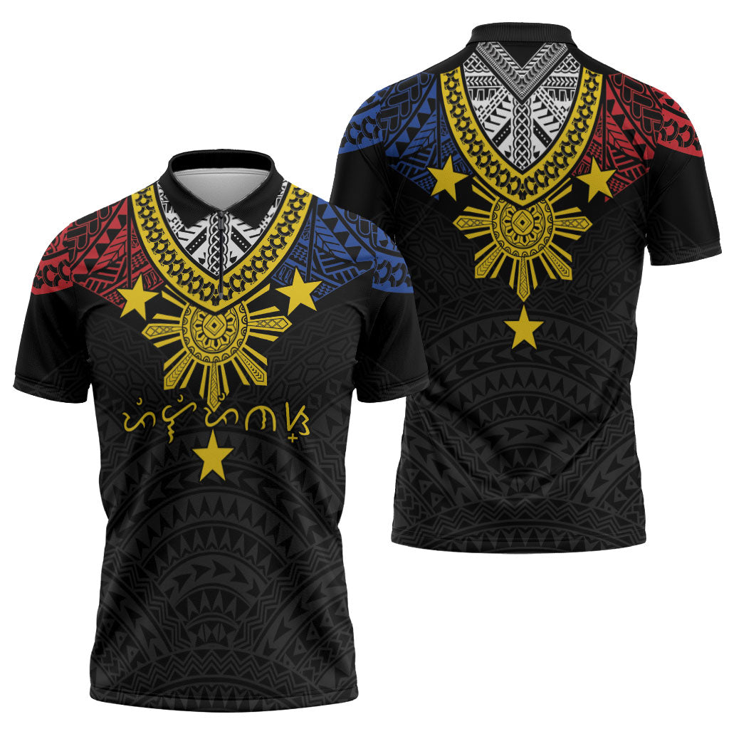 Philippines Heritage Baybayin Mix Polynesian Zipper Polo Shirt