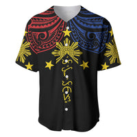 Philippines Heritage Personalized Baseball Jersey Baybayin Philipinas Sun LT7 Black - Polynesian Pride