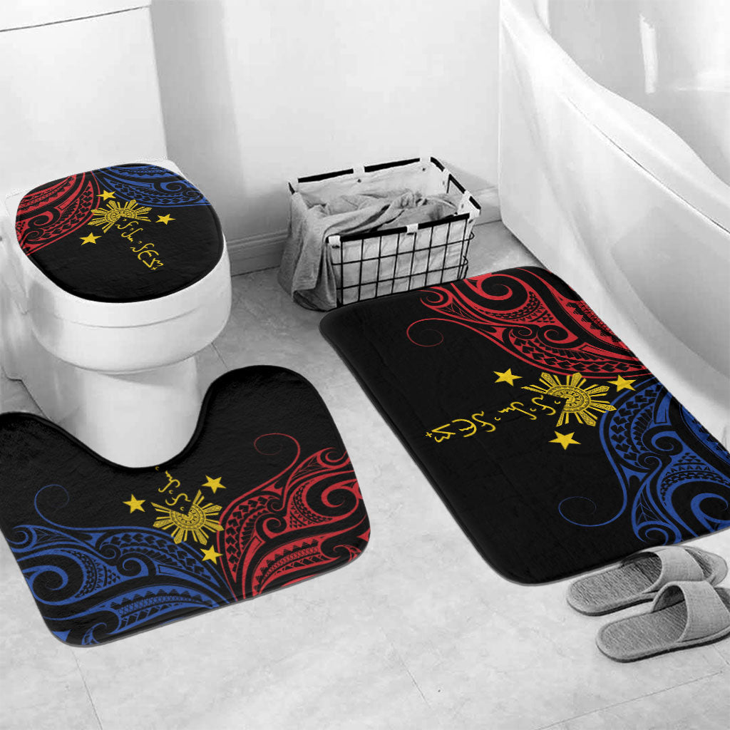 Philippines Heritage Bathroom Set Baybayin Philipinas Sun LT7 Mat Set Only (3 pcs) One Size Black - Polynesian Pride