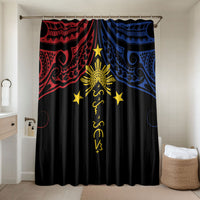 Philippines Heritage Bathroom Set Baybayin Philipinas Sun LT7 Shower Curtain Only Black - Polynesian Pride