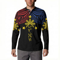 Philippines Heritage Personalized Button Sweatshirt Baybayin Philipinas Sun LT7 - Polynesian Pride