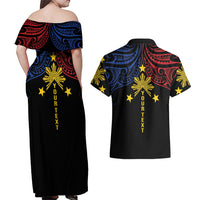 Philippines Heritage Personalized Couples Matching Off Shoulder Maxi Dress and Hawaiian Shirt Baybayin Philipinas Sun LT7 - Polynesian Pride