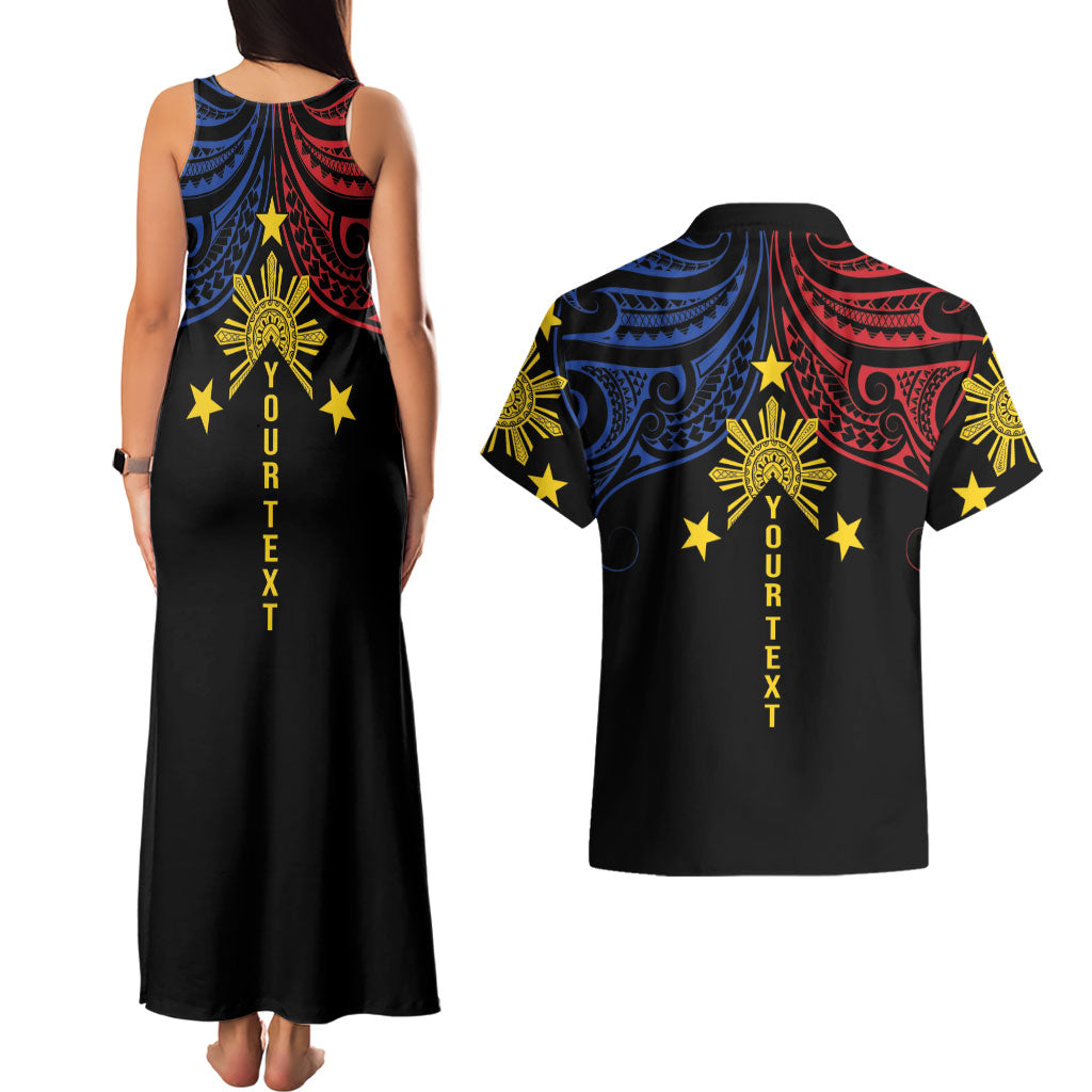 Philippines Heritage Personalized Couples Matching Tank Maxi Dress and Hawaiian Shirt Baybayin Philipinas Sun