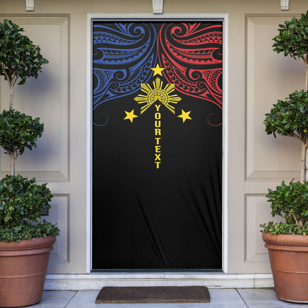 Philippines Heritage Personalized Door Cover Baybayin Philipinas Sun LT7 Black - Polynesian Pride