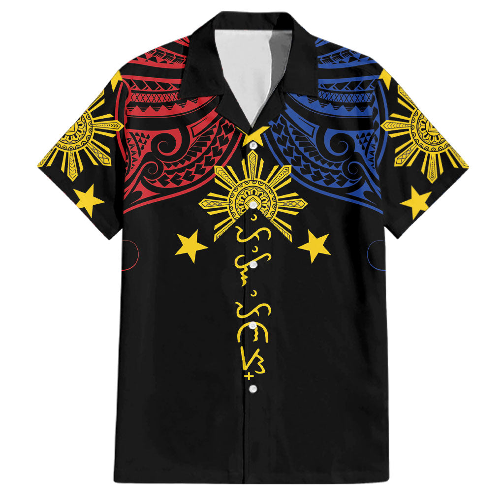 Philippines Heritage Personalized Family Matching Mermaid Dress and Hawaiian Shirt Baybayin Philipinas Sun LT7 Dad's Shirt - Short Sleeve Black - Polynesian Pride
