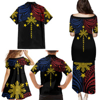 Philippines Heritage Personalized Family Matching Puletasi and Hawaiian Shirt Baybayin Philipinas Sun
