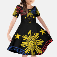 Philippines Heritage Personalized Family Matching Tank Maxi Dress and Hawaiian Shirt Baybayin Philipinas Sun LT7 Daughter's Dress Black - Polynesian Pride