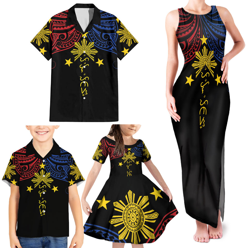 Philippines Heritage Personalized Family Matching Tank Maxi Dress and Hawaiian Shirt Baybayin Philipinas Sun LT7 - Polynesian Pride