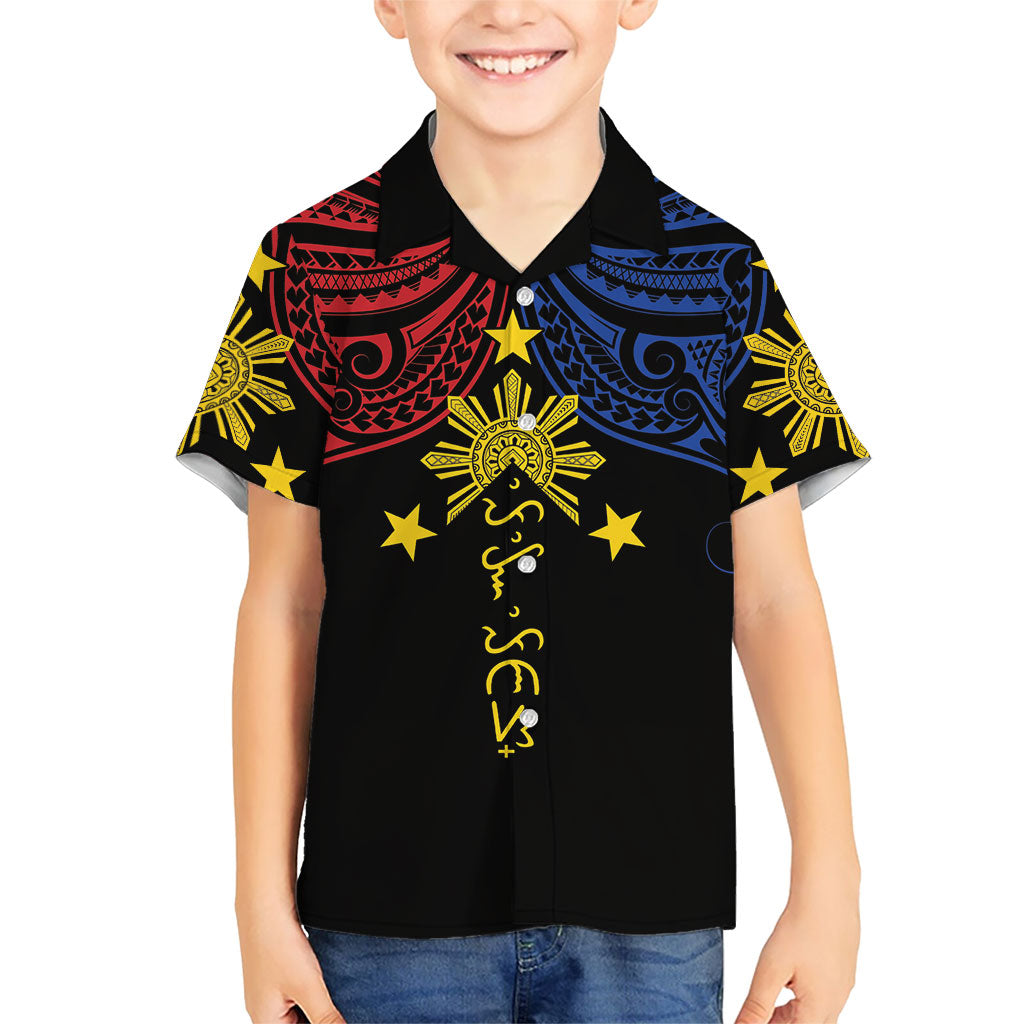 Philippines Heritage Personalized Family Matching Tank Maxi Dress and Hawaiian Shirt Baybayin Philipinas Sun LT7 Son's Shirt Black - Polynesian Pride