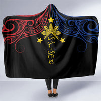 Philippines Heritage Hooded Blanket Baybayin Philipinas Sun LT7 One Size Black - Polynesian Pride